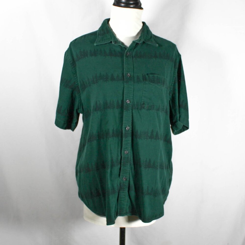 Men's Old Navy Pine Tree Green Button Down Short Sleeve Shirt Size XL